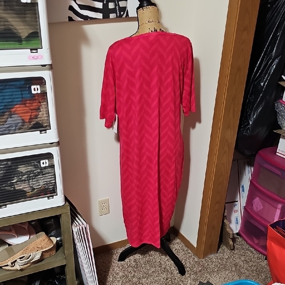 LuLaRoe Julia Pink And Red Chevron Midi Dress. Nwt 3x - Picture 2 of 2